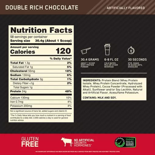 Optimum Nutrition GOLD STANDARD 100% WHEY™ Double Rich Chocolate 4 lb (58 Servings) | YBT-305921
