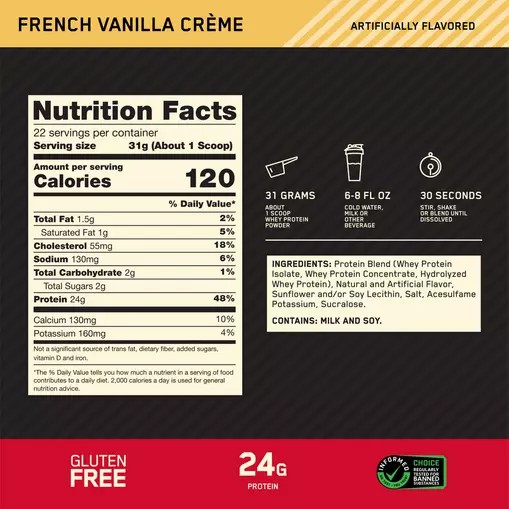 Optimum Nutrition GOLD STANDARD 100% WHEY™ French Vanilla Creme 1.5 lb (22 Servings) | FZC-532976