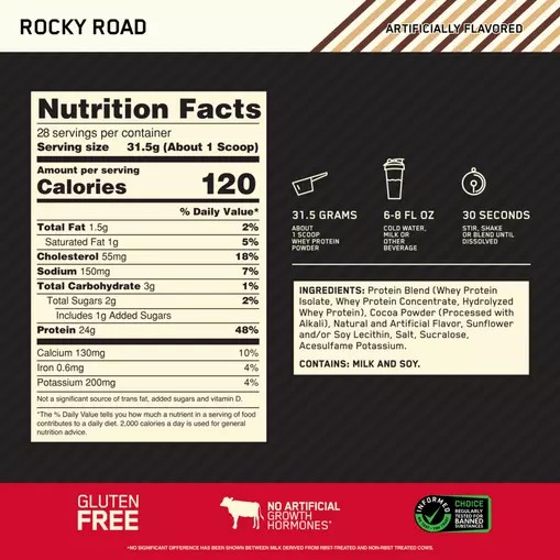 Optimum Nutrition GOLD STANDARD 100% WHEY™ Rocky Road 2 lb (28 Servings) | EMU-096148