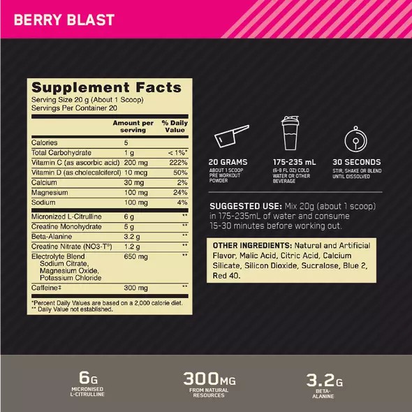 Optimum Nutrition Gold Standard Pre Advanced Berry Blast 20 Serves | NGR-524307