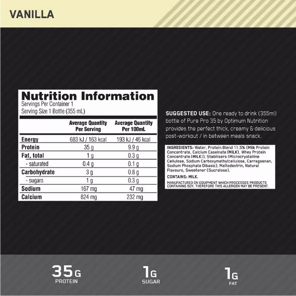 Optimum Nutrition Pure Pro 35 Vanilla 355ml (6 bottles) | BLP-608413
